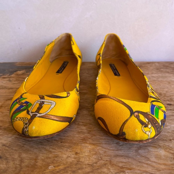 RALPH LAUREN COLLECTION Purple Label Yellow Equestrian Horse Bit Flats 9.5 ITALY - Picture 5 of 12